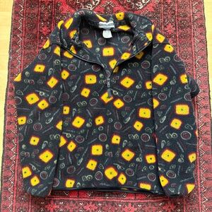 Vintage Rough Dress Crazy Pattern Fleece Quarter Zip Mens M/L